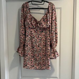 Hello Molly Floral Long Sleeve Dress - Pink and Black
